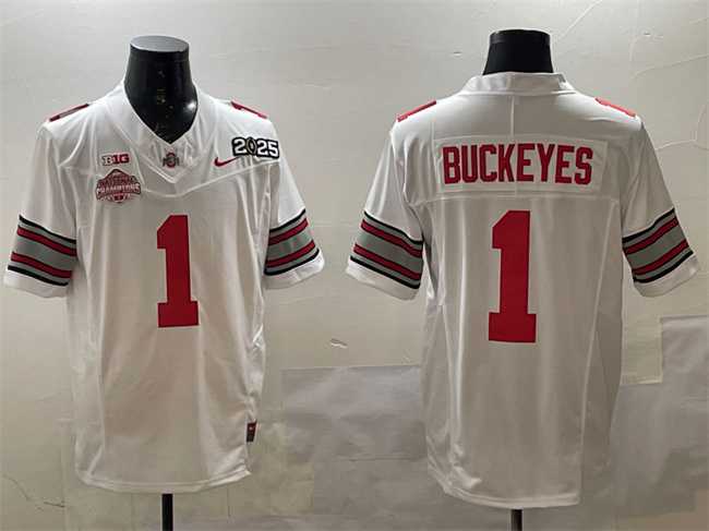 Mens Ohio State Buckeyes #1 Buckeyes White 2025 CFP Final With National Champions Patch F.U.S.E. Vapor Limited Stitched Jersey->ohio state buckeyes->NCAA Jersey